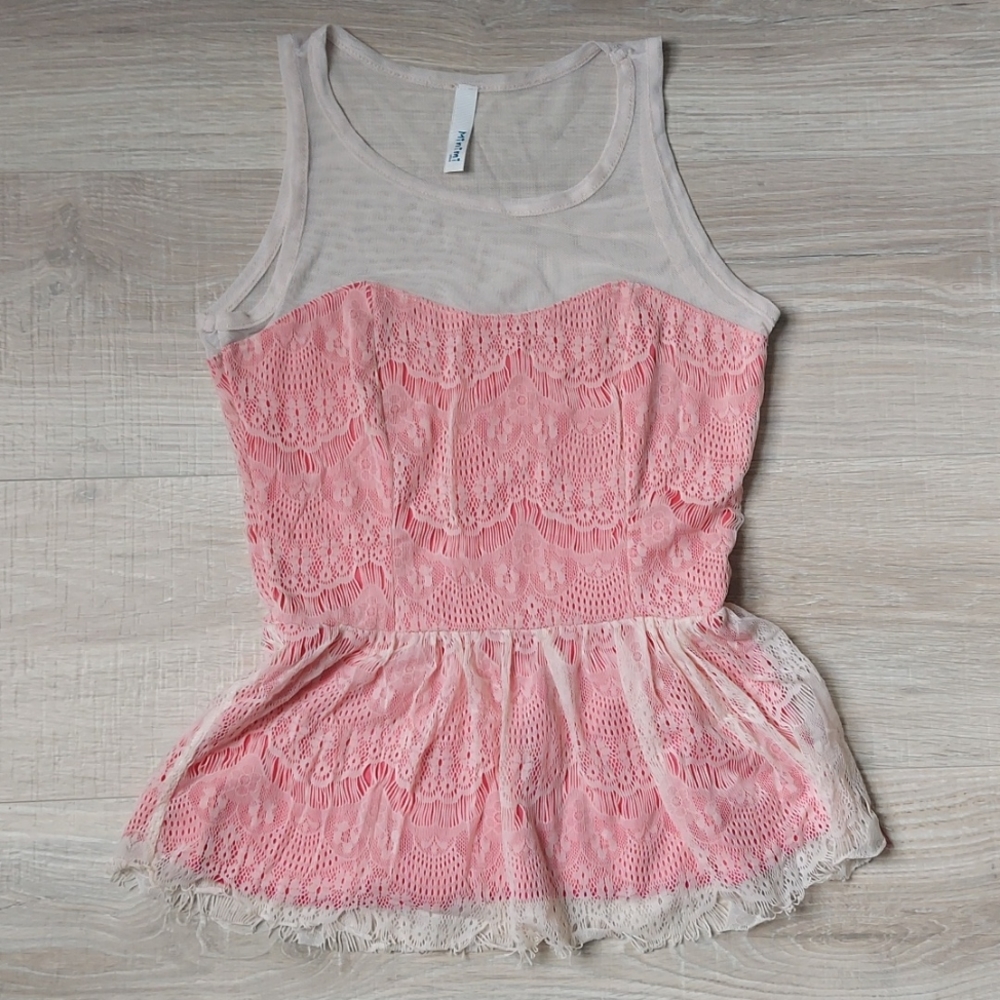 Mimi sheer lace top with hot pink underlining